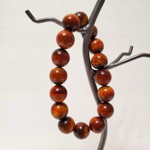 Red Tiger's Eye Bracelet, Natural Stone, 10mm Round Beads, Brown Agate, NWOT